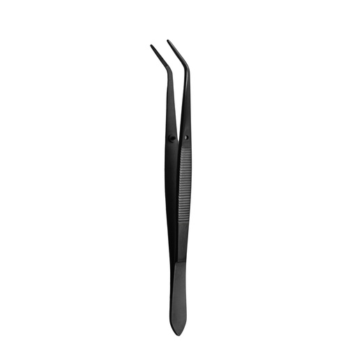 [3628-3A] College Tweezer, Short Serrated 13mm, 15cm, Black