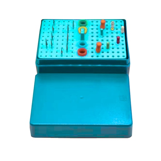 [7458T] Bur Disinfection box resistant to high temperature and Pressure, 160 holes, Turquoise